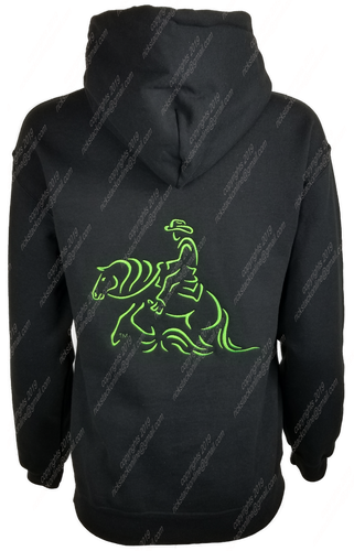 Reining Horse Black Hoodie - Lime Green Stitching