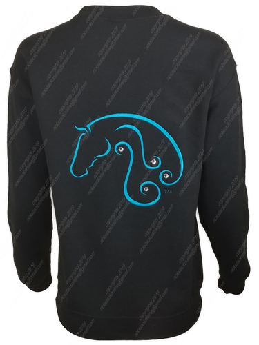 Tribal Horse Black Crewneck Sweatshirt - Blue Stitching