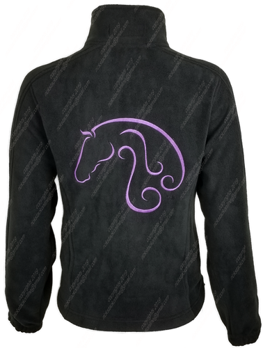 Tribal Horse Black Fleece Jacket - Purple Stitching