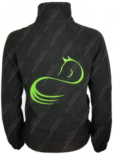 Horse Looking Back Black Fleece - Lime Green Stitching