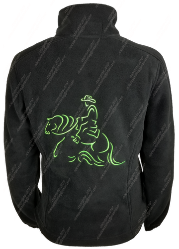Reining Horse Black Fleece Jacket - Lime Green Stitching