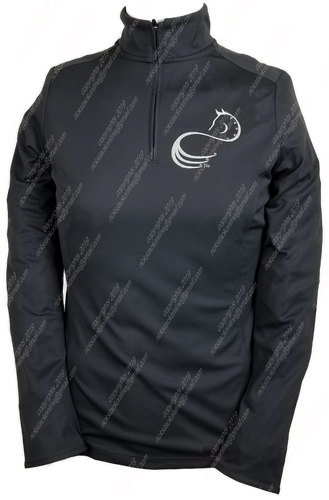 Horse Looking Back 1/4 Zip Long Sleeve Dark Gray Shirt - White Stitching