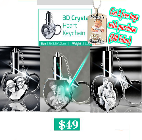 3D Crystal Heart Keychains 2 FREE DOGTAGS WITH PURCHASE