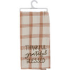 Cotton Kitchen Dish Towel - Thankful Grateful Blessed - Orange & Cream Plaid 20x28 from Primitives by Kathy