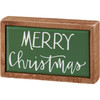 Merry Christmas Decorative Wooden Box Sign - Green & White Hand Illustrated Design 4 Inch from Primitives by Kathy