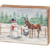 Winter Friends Decorative Wooden Block Sign - Snowman & Donkey & Rooster 6.5 Inch from Primitives by Kathy