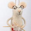 Knitting Mouse With Glasses Figurine - White 4x4 from Primitives by Kathy