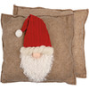 Decorative Cotton Throw Pillow - Santa Face With Red Felt Hat - 17.5 Inch Christmas Collection from Primitives by Kathy