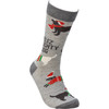 Dog Lover Holiday Themed Colorfully Printed Cotton Socks - Feliz Naughty Dog from Primitives by Kathy