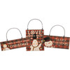 Set of 3 Wooden Buffalo Check Snowman Christmas Ornaments - Love Never Melts & Jolly Christmas from Primitives by Kathy