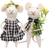 Set of 2 Felt Mouse Figurines - Male & Female - Black & White Plaid (Sam & Sue) from Primitives by Kathy