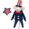 Uncle Sam Felt Mouse Figurine Holding Star Shaped American Flag - 4.75 Inch - Red White Blue from Primitives by Kathy