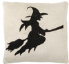 Decorative Cotton Throw Pillow - Flying Witch On Broom - White & Black - 18x18 - Halloween Collection from Primitives by Kathy