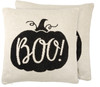 Decorative Cotton Throw Pillow - Pumpkin Boo - White & Black - 18x18 Halloween Collection from Primitives by Kathy