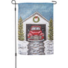 Decorative Double Sided Garden Flag - Red Truck In Wreath Adorned Garage - 12x18 Christmas Collection from Primitives by Kathy