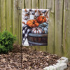 Double Sided Polyseter Garden Flag - Color Pumpkins & Cotton Stems In A Basket 12x18 - Fall & Harvest Collection from Primitives by Kathy