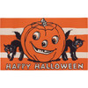 Decorative Orange & Black Door Mat Rug - Happy Halloween - Vintage Pumpkin & Black Cat Design 34x20 from Primitives by Kathy