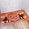 Decorative Orange & Black Door Mat Rug - Happy Halloween - Vintage Pumpkin & Black Cat Design 34x20 from Primitives by Kathy