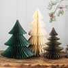 Set of 3 Decorative Accordian Style Paper Christmas Tree Figurines - Brown Cream & Green from Primitives by Kathy