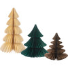 Set of 3 Decorative Accordian Style Paper Christmas Tree Figurines - Brown Cream & Green from Primitives by Kathy