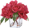 Decorative Glass Vase With Artificial Flowers - Red Peonies 6.25 Inch from Primitives by Kathy