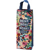 Double Sided Wine Bottle Tote Bag Carrier - Drink More Worry Less - Colorful Floral Design from Primitives by Kathy