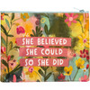 Double Sided Zipper Pouch Handbag - She Believed She Could So She Did - Colorful Floral Design from Primitives by Kathy