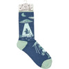 Colorfully Printed Cotton Novelty Socks - Alien UFO Abducting Cow from Primitives by Kathy