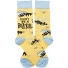 Colorfully Printed Cotton Novelty Socks - Don't Be A Buzzkill - Bumblebee Design from Primitives by Kathy