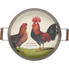 Round Galvanzied Metal Tray With Handles - Let's Watch A Chick Flick 17.5 Inch - Vintage Farmhouse Rooster & Chicken from Primitives by Kathy