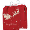 Cotton Kitchen Dish Towel - Merry Christmas - Rustic Santa & Sleigh 28x28 from Primitives by Kathy