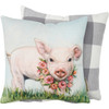 Decorative Cotton Throw Pillow - Cute Farm Piglet With Floral Wreath 12x12 from Primitives by Kathy