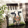 Decorative Cotton Throw Pillow - Dairy Cow Calf With Floral Wreath 16x16 from Primitives by Kathy