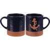 Ceramic Coffee Mug - Anchor With Dark Blue Glaze Finish - 20 Oz - Beach Collection from Primitives by Kathy