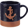 Ceramic Coffee Mug - Anchor With Dark Blue Glaze Finish - 20 Oz - Beach Collection from Primitives by Kathy