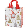 Double Sided Reusable Daily Tote Bag - Christmas Gnomes Skiing With Holiday Trees & Cardinals from Primitives by Kathy