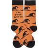 Colorfully Printed Cotton Novelty Socks - I'm That Witch - Orange & Black from Primitives by Kathy