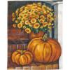 Cotton Kitchen Dish Towel - Porch Steps Pumpkins & Flowers 20x26 - Fall & Harvest Collection from Primitives by Kathy