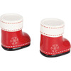 Stoneware Salt & Pepper Set - Red & White Santa Boots - Christmas Collection from Primitives by Kathy