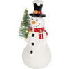 Decorative Light Up Stoneware Snowman Figurine Holding Christmas Tree - 8 Inch - Battery Operated from Primitives by Kathy