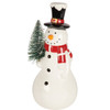 Decorative Light Up Stoneware Snowman Figurine Holding Christmas Tree - 8 Inch - Battery Operated from Primitives by Kathy