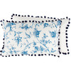 Decorative Cotton Throw Pillow - Indigo Floral Design With Poms 19x12 from Primitives by Kathy