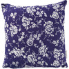 Decorative Indigo Blue Cotton Throw Pillow - Ornate White Floral Design 15x15 from Primitives by Kathy