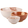Set of 3 Decorative Nesting Stoneware Serving Bowls - Fall Leaves - Brown & Cream from Primitives by Kathy