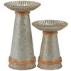 Set of 2 Decorative Candle Holders - Rustic Galvanized Metal With Jute Accent - Farmhouse Collection from Primitives by Kathy