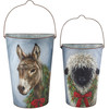 Set of 2 Decorative Hanging Wall Buckets Decor - Christmas Sheep & Donkey from Primitives by Kathy