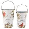 Set of 2 Decorative Hanging Metal Wall Buckets Decor - Winter Bird Blessings - Christmas Collection from Primitives by Kathy