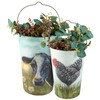 Set of 2 Decorative Metal Hanging Wall Decor Buckets - Farmhouse Chicken & Dairy Cow from Primitives by Kathy