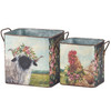 Set of 3 Decorative Metal Storage Bins - Farm Animals With Floral Crown from Primitives by Kathy
