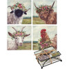 Set of 4 Decorative Stoneware Drink Coasters - Farm Animals With Floral Crown - 4x4 from Primitives by Kathy